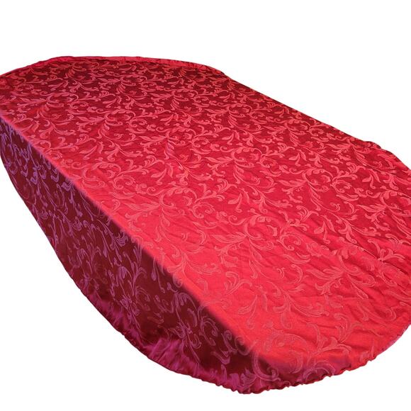 Red Damask Round Tablecloth 70" Floral Scroll Pattern Elegant Dining Décor - Picture 2 of 11